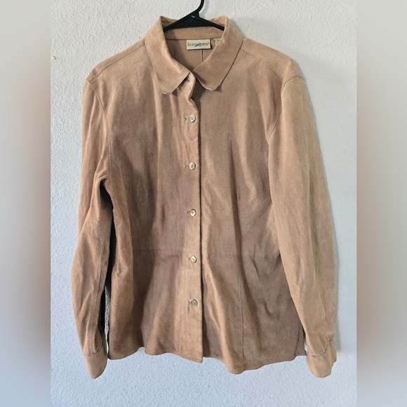 Travel Smith Suede Jacket Womens Size M Tan Long Sleeve Button Up Grunge - Picture 6 of 11